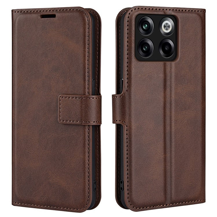 For OnePlus Ace Pro 5G / 10T 5G Square Magnetic Clasp Folio Flip Textured PU Leather Cover Inner TPU Phone Case with Wallet Stand - Brown