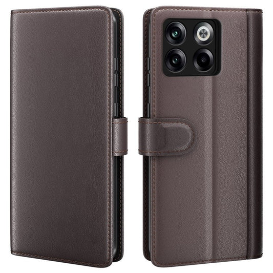For OnePlus Ace Pro 5G / 10T 5G Genuine Split Leather Phone Cover Stand Wallet Full Protection Case - Brown