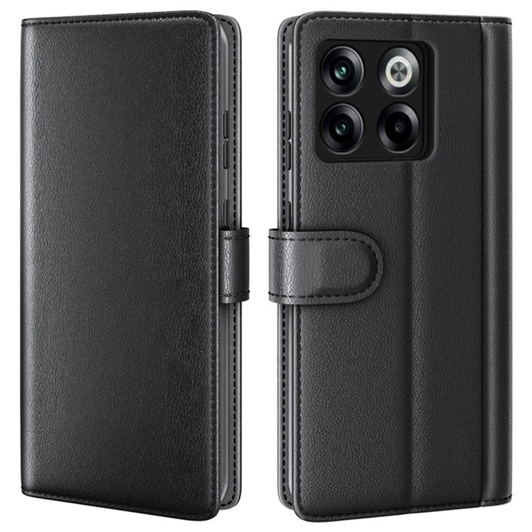 For OnePlus Ace Pro 5G / 10T 5G Genuine Split Leather Phone Cover Stand Wallet Full Protection Case - Black