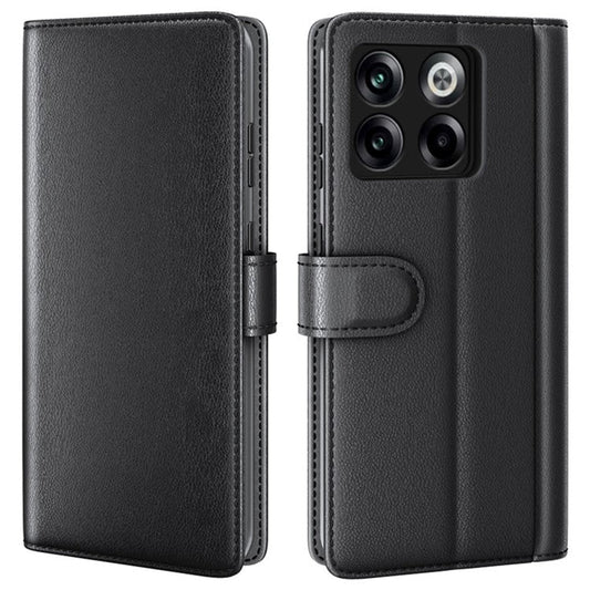 For OnePlus Ace Pro 5G / 10T 5G Genuine Split Leather Phone Cover Stand Wallet Full Protection Case - Black