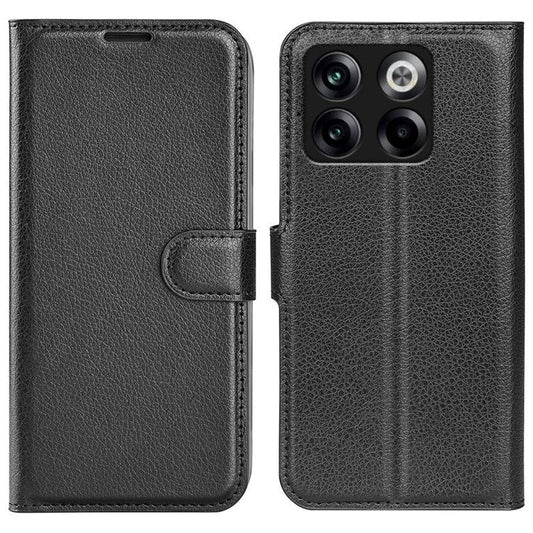 For OnePlus Ace Pro 5G / 10T 5G Litchi Texture Folio Flip Phone Case PU Leather Wallet Stand Protective Cover - Black
