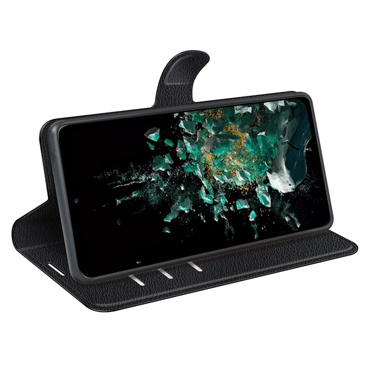 For OnePlus Ace Pro 5G / 10T 5G Litchi Texture Folio Flip Phone Case PU Leather Wallet Stand Protective Cover - Black