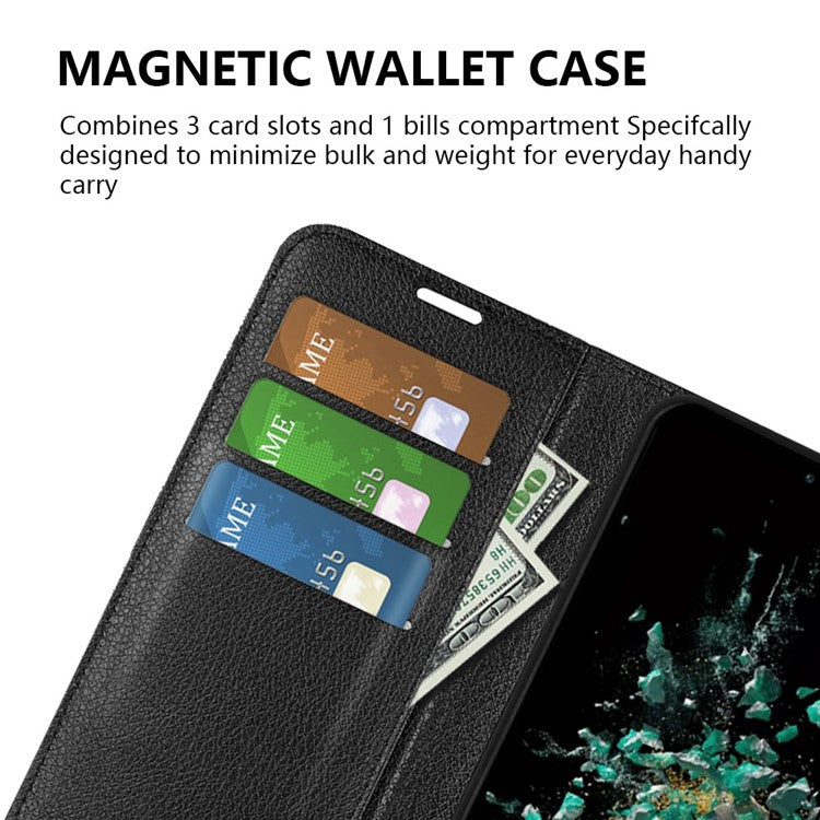 For OnePlus Ace Pro 5G / 10T 5G Litchi Texture Folio Flip Phone Case PU Leather Wallet Stand Protective Cover - Black