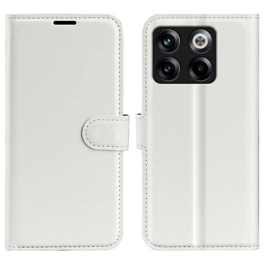 For OnePlus Ace Pro 5G / 10T 5G Litchi Texture Folio Flip Phone Case PU Leather Wallet Stand Protective Cover - White