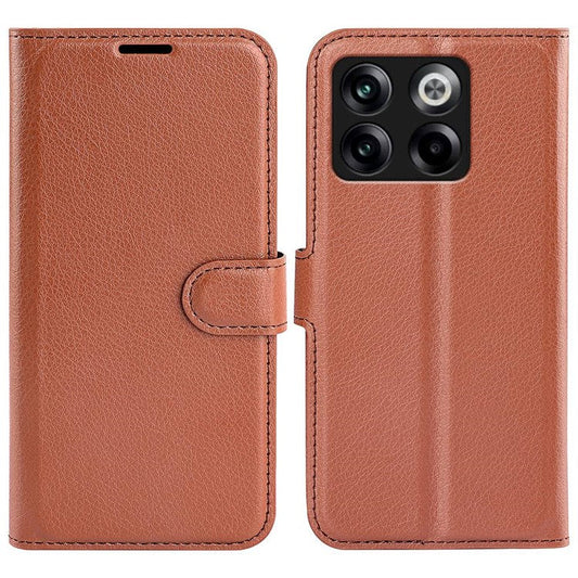 For OnePlus Ace Pro 5G / 10T 5G Litchi Texture Folio Flip Phone Case PU Leather Wallet Stand Protective Cover - Brown