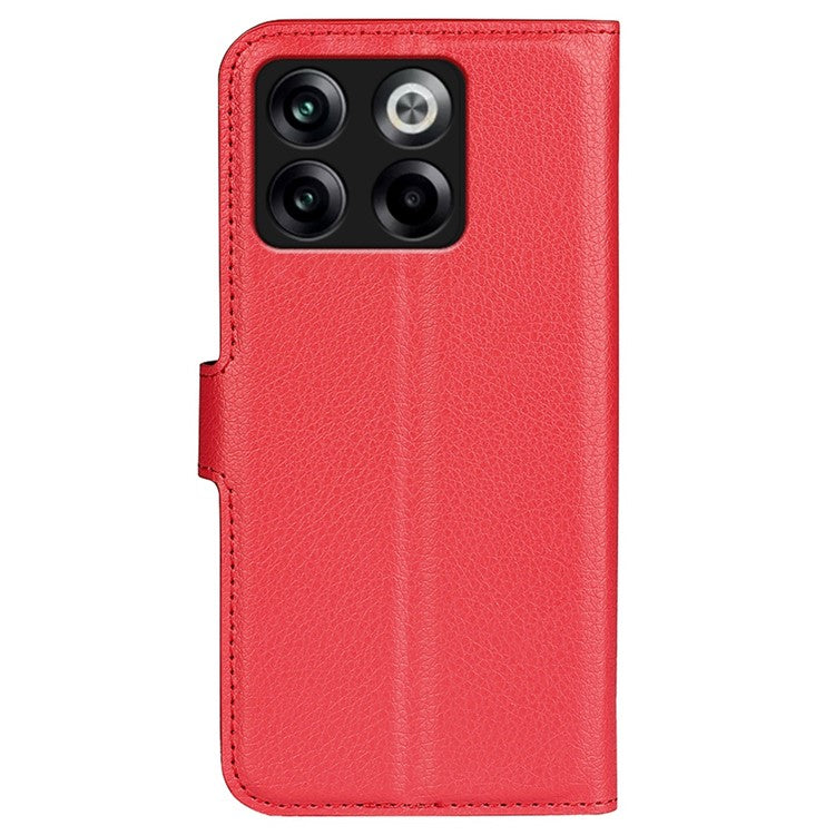 For OnePlus Ace Pro 5G / 10T 5G Litchi Texture Folio Flip Phone Case PU Leather Wallet Stand Protective Cover - Red