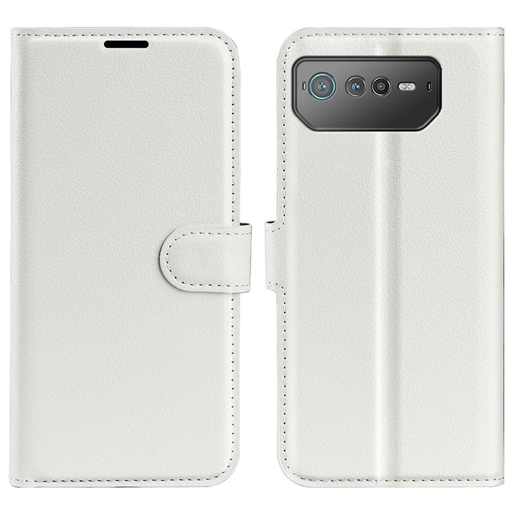 For Asus ROG Phone 6 5G Anti-wear Litchi Texture Flip Phone Case Well-protected PU Leather Wallet Stand Feature Cover - White