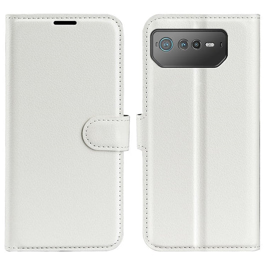 For Asus ROG Phone 6 5G Anti-wear Litchi Texture Flip Phone Case Well-protected PU Leather Wallet Stand Feature Cover - White