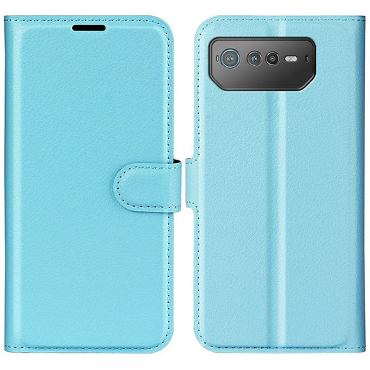 For Asus ROG Phone 6 5G Anti-wear Litchi Texture Flip Phone Case Well-protected PU Leather Wallet Stand Feature Cover - Blue