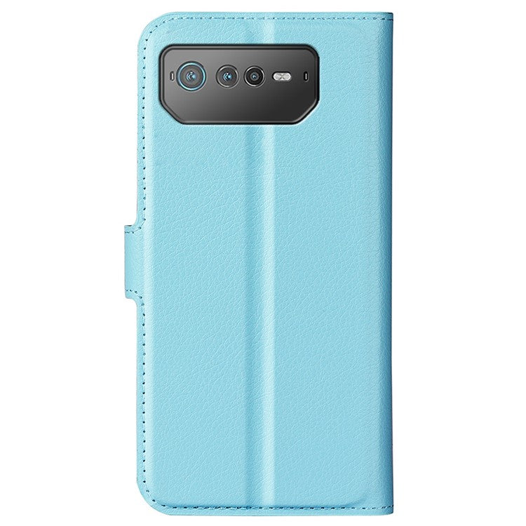 For Asus ROG Phone 6 5G Anti-wear Litchi Texture Flip Phone Case Well-protected PU Leather Wallet Stand Feature Cover - Blue
