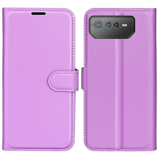 For Asus ROG Phone 6 5G Anti-wear Litchi Texture Flip Phone Case Well-protected PU Leather Wallet Stand Feature Cover - Purple