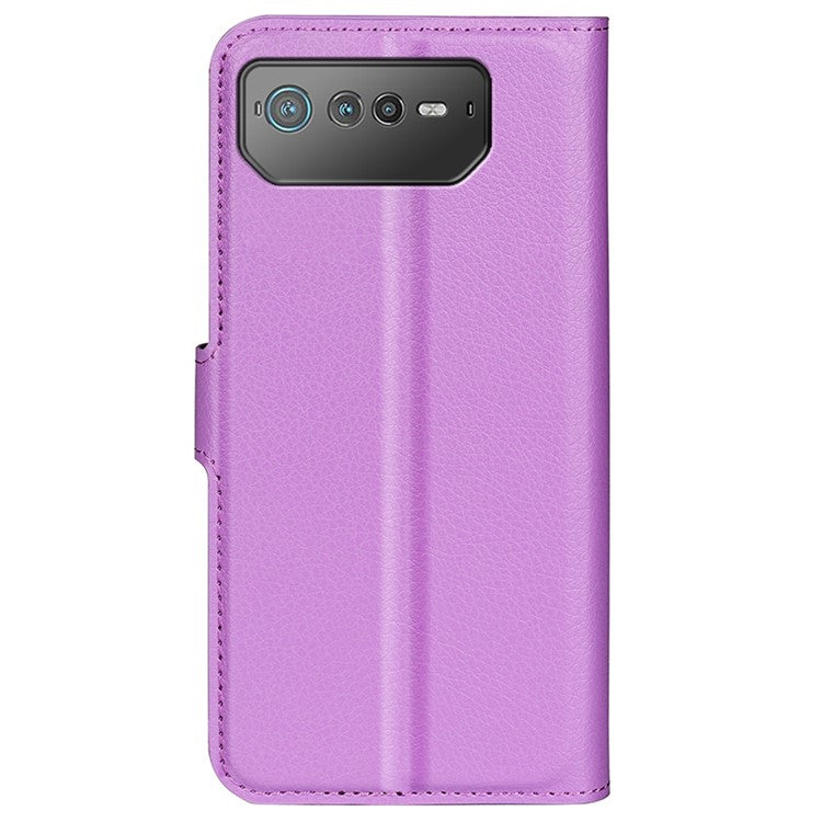 For Asus ROG Phone 6 5G Anti-wear Litchi Texture Flip Phone Case Well-protected PU Leather Wallet Stand Feature Cover - Purple