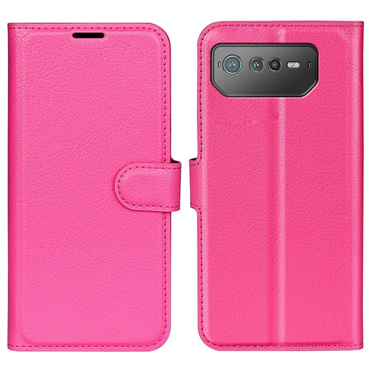 For Asus ROG Phone 6 5G Anti-wear Litchi Texture Flip Phone Case Well-protected PU Leather Wallet Stand Feature Cover - Rose