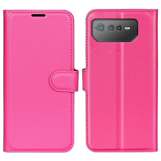 For Asus ROG Phone 6 5G Anti-wear Litchi Texture Flip Phone Case Well-protected PU Leather Wallet Stand Feature Cover - Rose