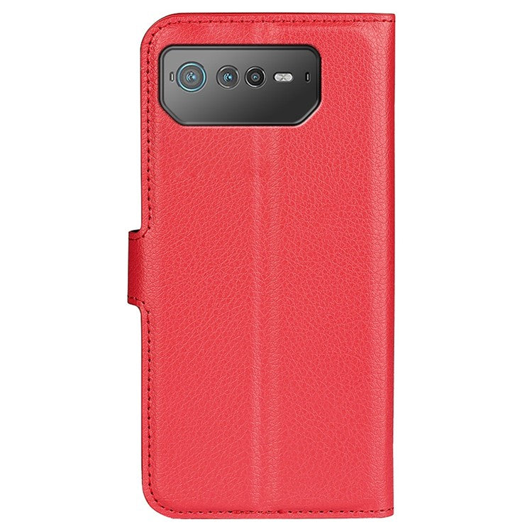 For Asus ROG Phone 6 5G Anti-wear Litchi Texture Flip Phone Case Well-protected PU Leather Wallet Stand Feature Cover - Red