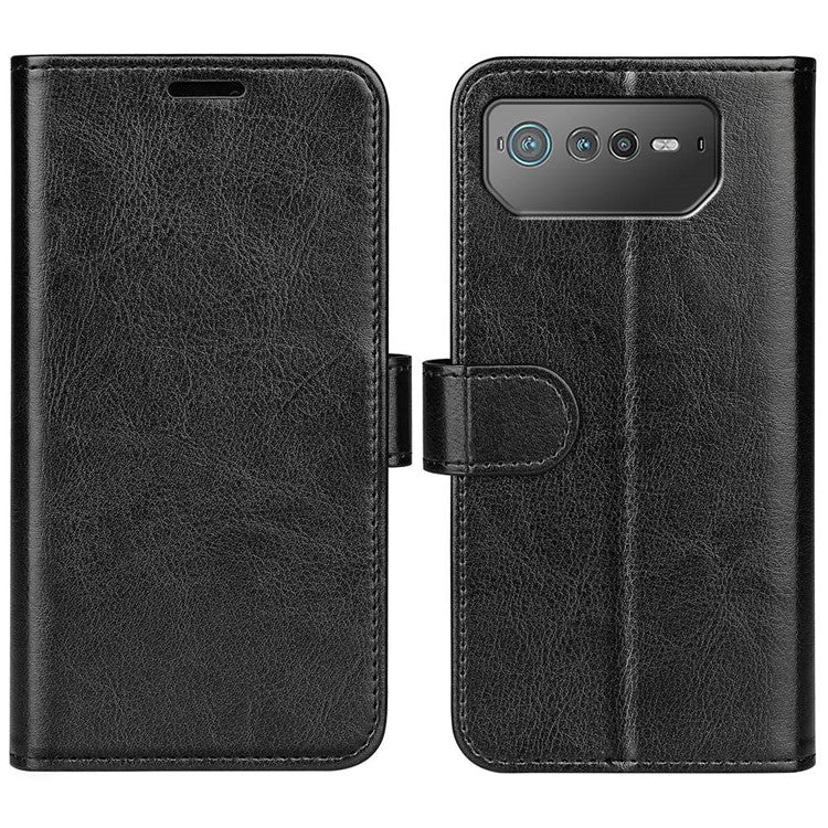 For Asus ROG Phone 6 5G Crazy Horse Texture Case PU Leather + TPU Drop-proof Stand Wallet Phone Shell - Black