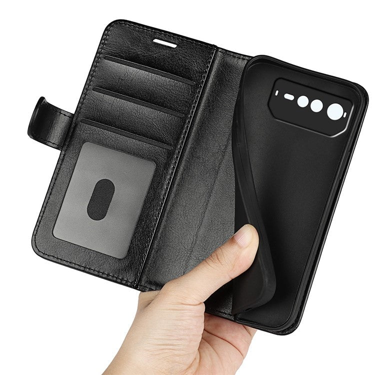 For Asus ROG Phone 6 5G Crazy Horse Texture Case PU Leather + TPU Drop-proof Stand Wallet Phone Shell - Black