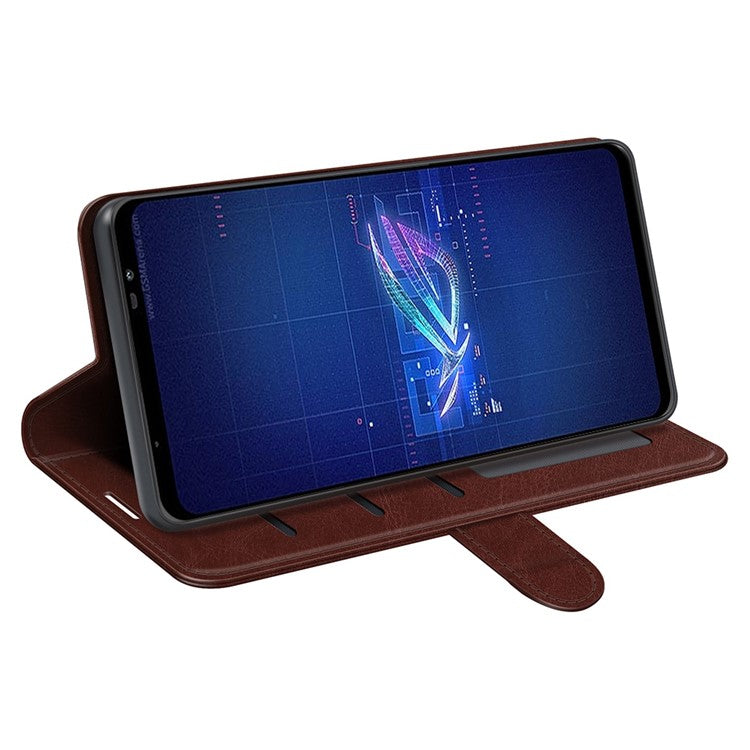 For Asus ROG Phone 6 5G Crazy Horse Texture Case PU Leather + TPU Drop-proof Stand Wallet Phone Shell - Brown