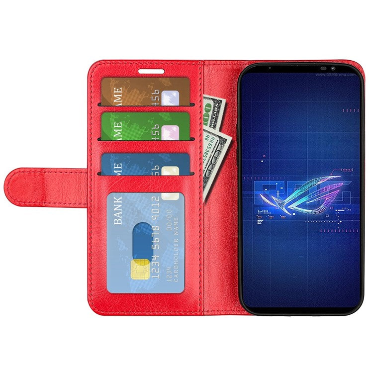 For Asus ROG Phone 6 5G Crazy Horse Texture Case PU Leather + TPU Drop-proof Stand Wallet Phone Shell - Red