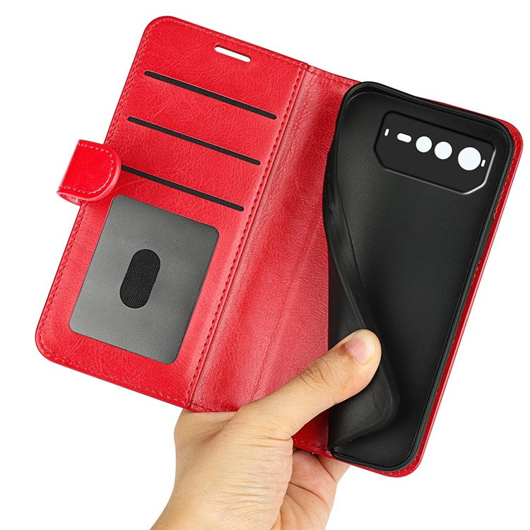 For Asus ROG Phone 6 5G Crazy Horse Texture Case PU Leather + TPU Drop-proof Stand Wallet Phone Shell - Red