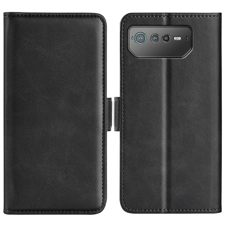 For Asus ROG Phone 6 5G Textured PU Leather Full Protection Wallet Phone Case Folio Flip Foldable Stand Cover - Black