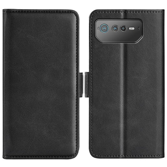 For Asus ROG Phone 6 5G Textured PU Leather Full Protection Wallet Phone Case Folio Flip Foldable Stand Cover - Black
