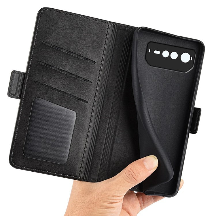 For Asus ROG Phone 6 5G Textured PU Leather Full Protection Wallet Phone Case Folio Flip Foldable Stand Cover - Black