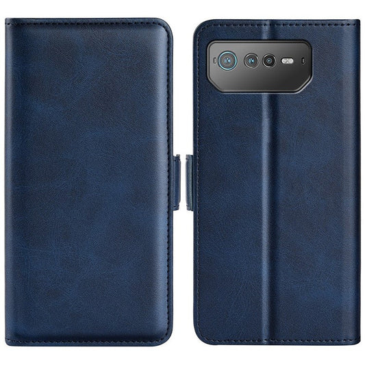 For Asus ROG Phone 6 5G Textured PU Leather Full Protection Wallet Phone Case Folio Flip Foldable Stand Cover - Blue