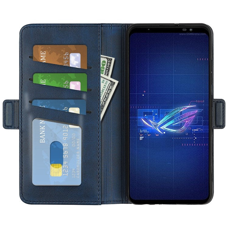 For Asus ROG Phone 6 5G Textured PU Leather Full Protection Wallet Phone Case Folio Flip Foldable Stand Cover - Blue