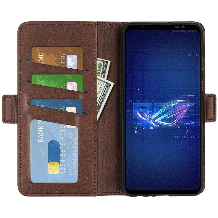 For Asus ROG Phone 6 5G Textured PU Leather Full Protection Wallet Phone Case Folio Flip Foldable Stand Cover - Brown