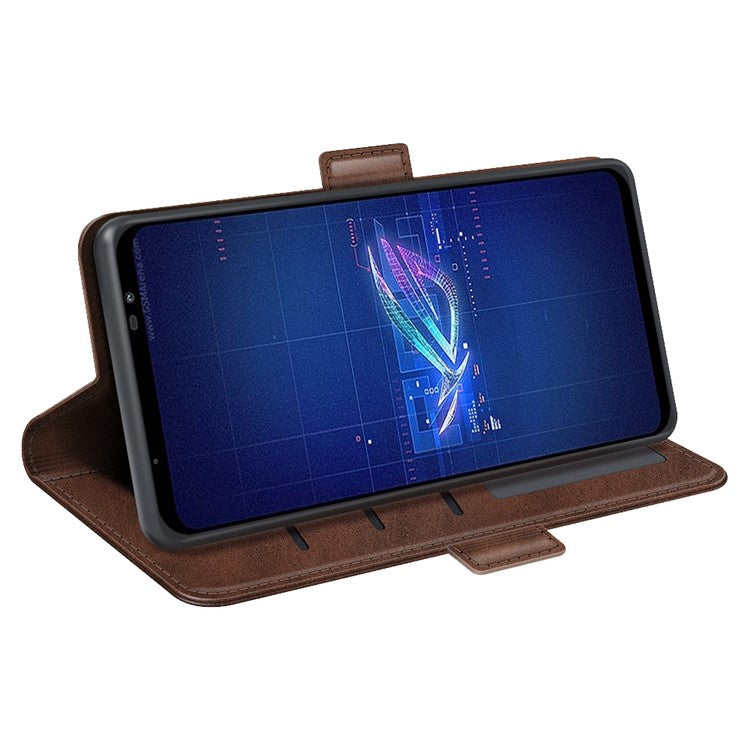 For Asus ROG Phone 6 5G Textured PU Leather Full Protection Wallet Phone Case Folio Flip Foldable Stand Cover - Brown