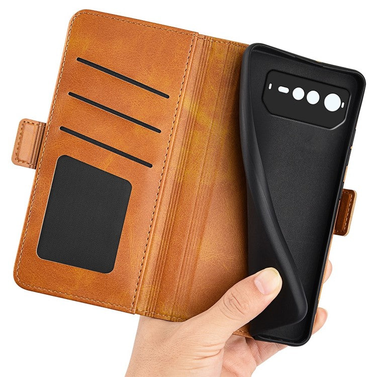 For Asus ROG Phone 6 5G Textured PU Leather Full Protection Wallet Phone Case Folio Flip Foldable Stand Cover - Yellow