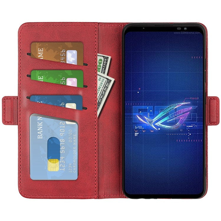 For Asus ROG Phone 6 5G Textured PU Leather Full Protection Wallet Phone Case Folio Flip Foldable Stand Cover - Red