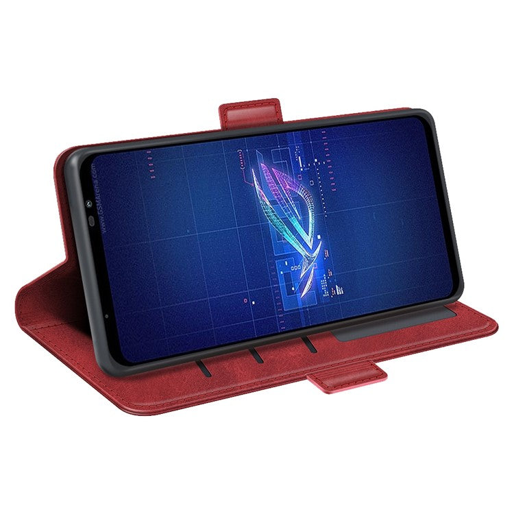 For Asus ROG Phone 6 5G Textured PU Leather Full Protection Wallet Phone Case Folio Flip Foldable Stand Cover - Red