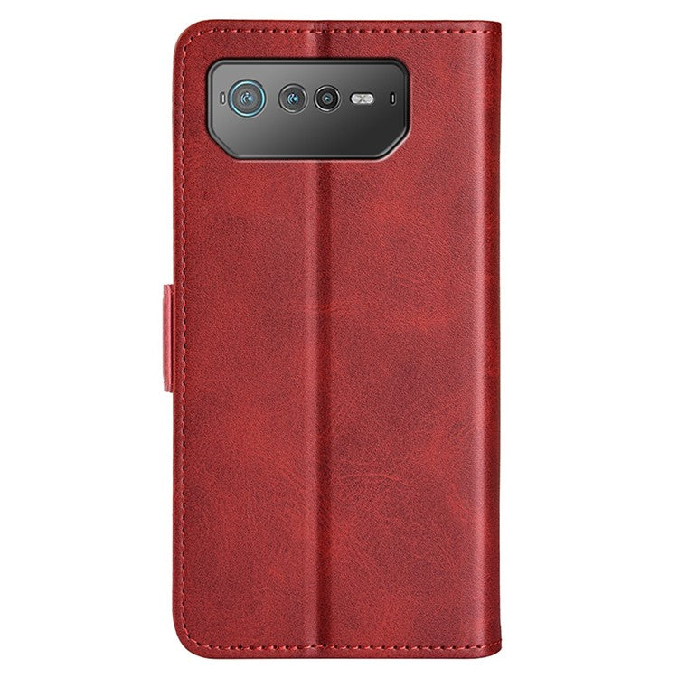 For Asus ROG Phone 6 5G Textured PU Leather Full Protection Wallet Phone Case Folio Flip Foldable Stand Cover - Red