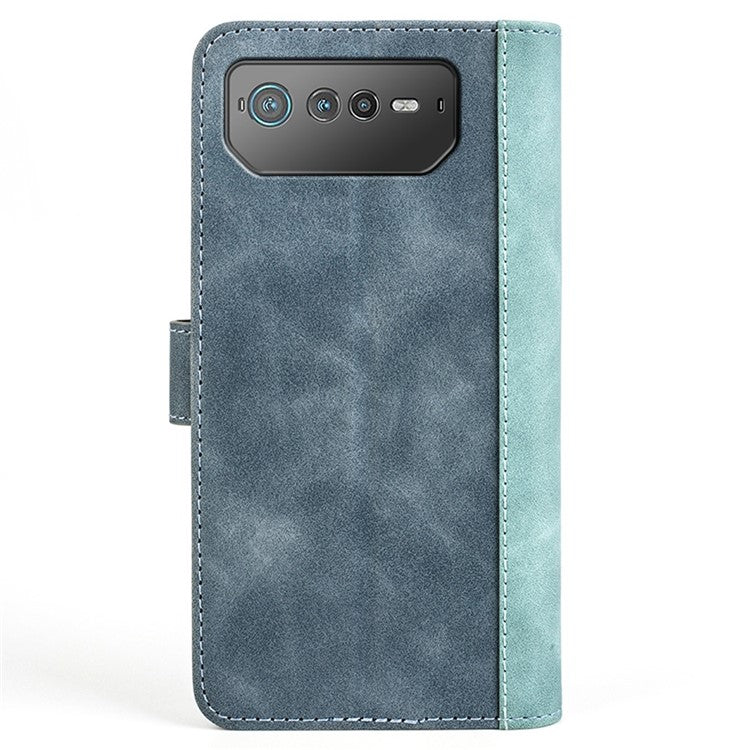 For Asus ROG Phone 6 5G Color Splicing PU Leather Stand Case Magnetic Clasp Wallet Phone Cover - Blue