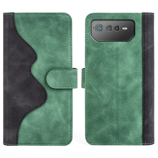 For Asus ROG Phone 6 5G Color Splicing PU Leather Stand Case Magnetic Clasp Wallet Phone Cover - Green