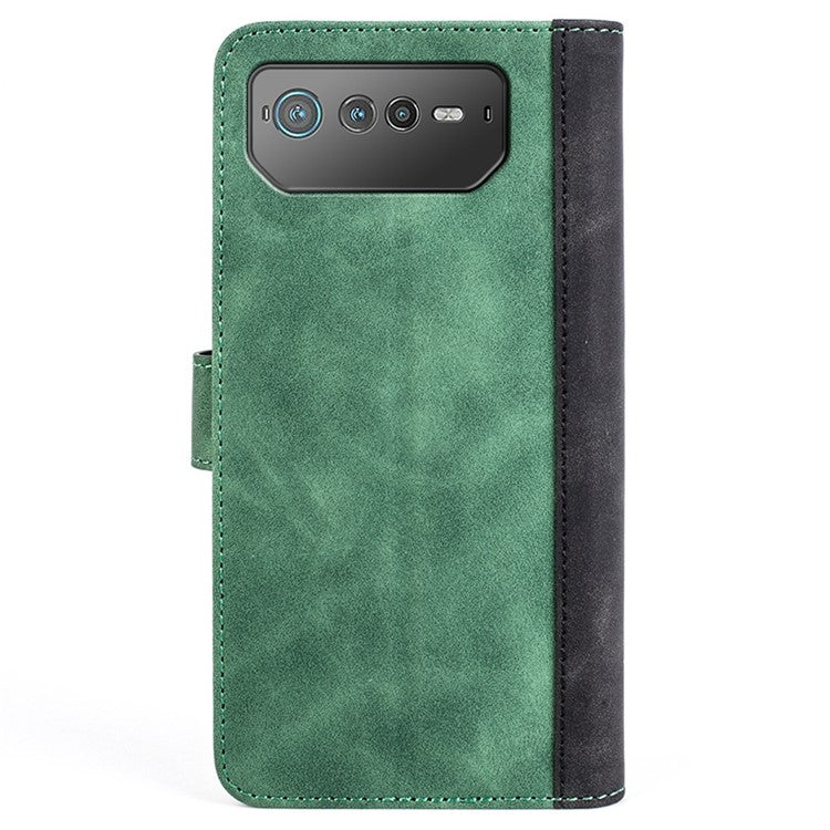 For Asus ROG Phone 6 5G Color Splicing PU Leather Stand Case Magnetic Clasp Wallet Phone Cover - Green