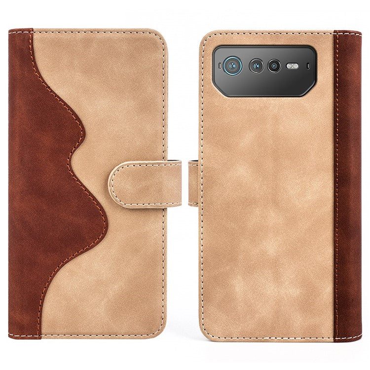 For Asus ROG Phone 6 5G Color Splicing PU Leather Stand Case Magnetic Clasp Wallet Phone Cover - Yellow