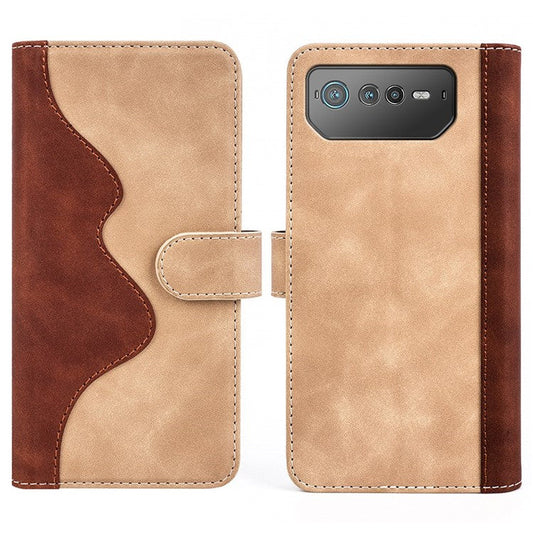 For Asus ROG Phone 6 5G Color Splicing PU Leather Stand Case Magnetic Clasp Wallet Phone Cover - Yellow