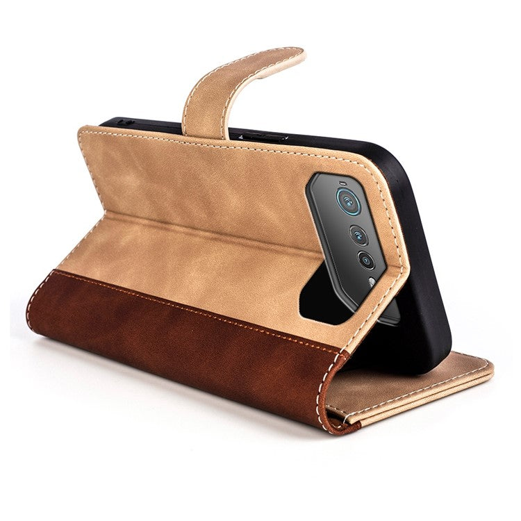 For Asus ROG Phone 6 5G Color Splicing PU Leather Stand Case Magnetic Clasp Wallet Phone Cover - Yellow