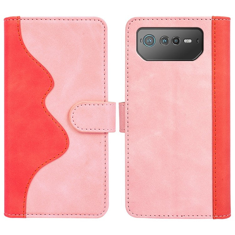 For Asus ROG Phone 6 5G Color Splicing PU Leather Stand Case Magnetic Clasp Wallet Phone Cover - Pink