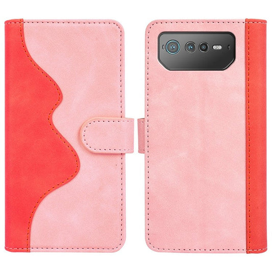 For Asus ROG Phone 6 5G Color Splicing PU Leather Stand Case Magnetic Clasp Wallet Phone Cover - Pink