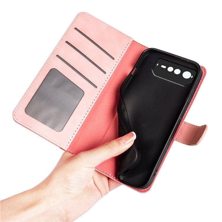 For Asus ROG Phone 6 5G Color Splicing PU Leather Stand Case Magnetic Clasp Wallet Phone Cover - Pink