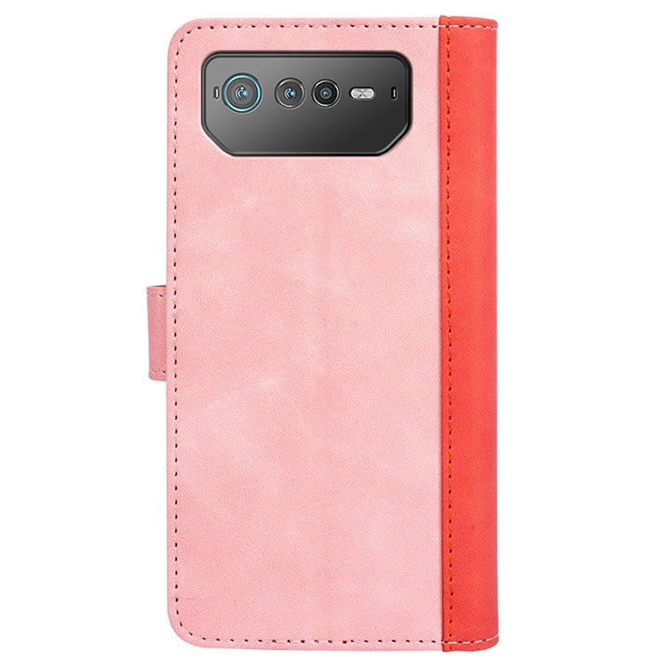 For Asus ROG Phone 6 5G Color Splicing PU Leather Stand Case Magnetic Clasp Wallet Phone Cover - Pink