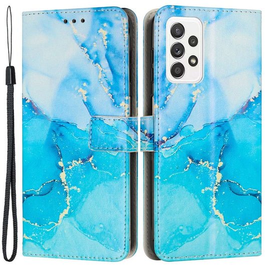 For Samsung Galaxy A53 5G Marble Pattern Printing PU Leather Phone Protective Case Flip Stand Wallet Drop-proof Cover - Blue / Green