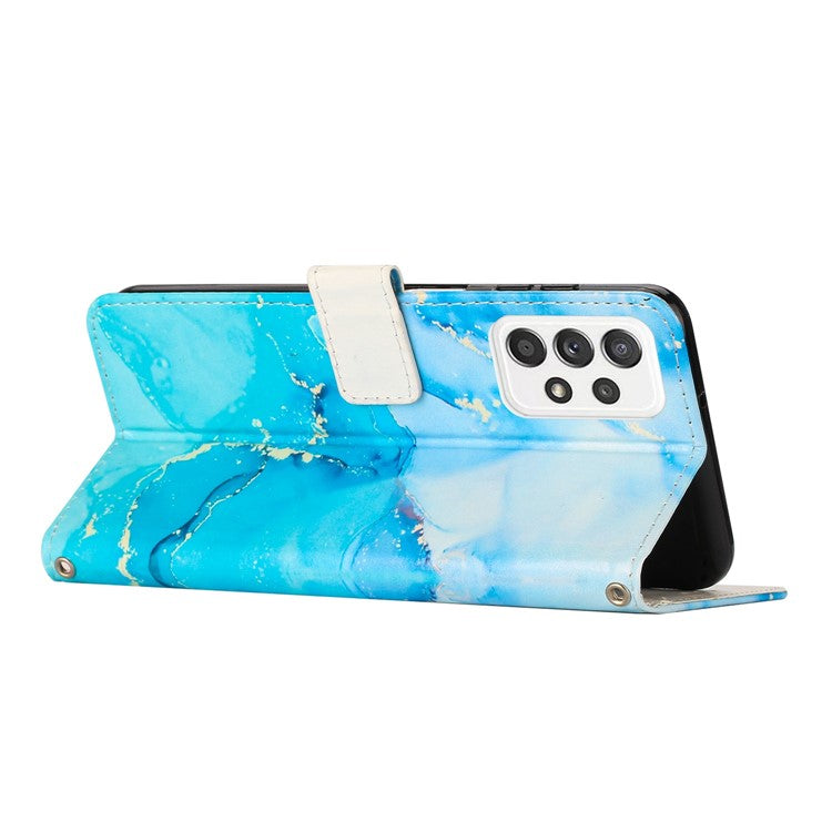 For Samsung Galaxy A53 5G Marble Pattern Printing PU Leather Phone Protective Case Flip Stand Wallet Drop-proof Cover - Blue / Green