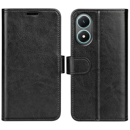 For vivo Y02s 4G Anti-drop Anti-scratch Crazy Horse Texture Wallet Case PU Leather + TPU Stand Function Phone Shell - Black