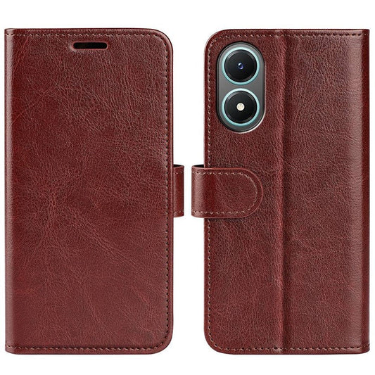 For vivo Y02s 4G Anti-drop Anti-scratch Crazy Horse Texture Wallet Case PU Leather + TPU Stand Function Phone Shell - Brown