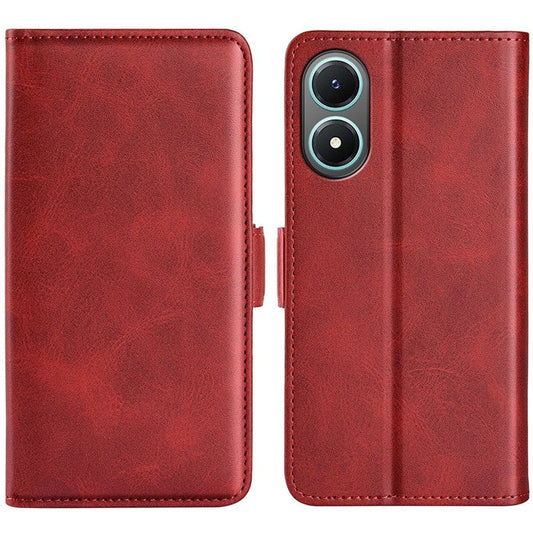 For vivo Y02s 4G Stand Design Textured PU Leather Anti-fall Phone Case Wallet Folio Flip Magnetic Shell - Red